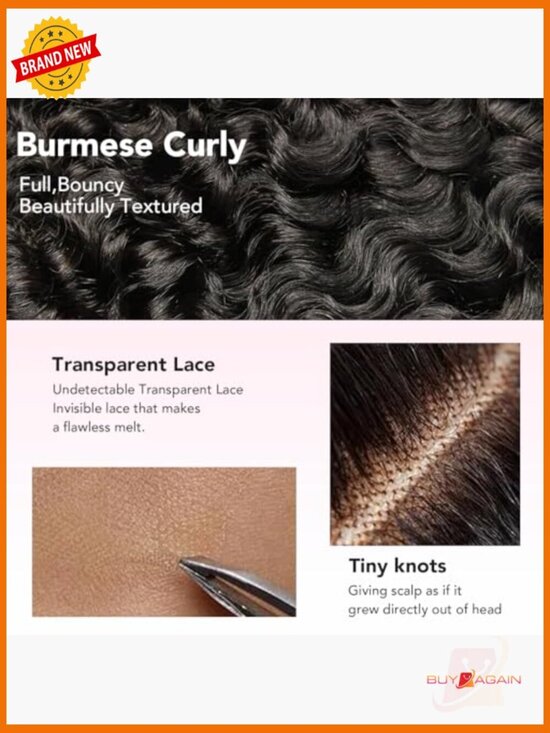 280 Density Burmese Curly Lace Front Wig Human Hair 13x6 Pre Plucked Hair